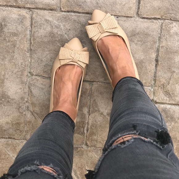 Leather Studded Pointy Bow Toe Kitten Wedge Sandal - Picture 2 of 7